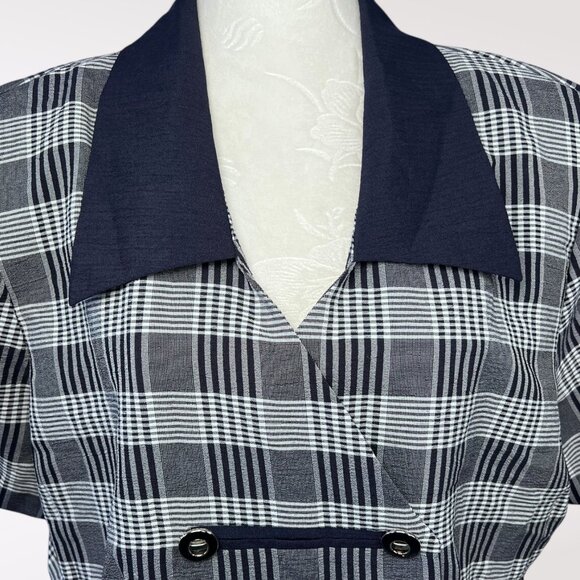 Vintage Sag Harbor Double Breasted Plaid Short Sleeve Blouse Size 16 Petite - Picture 2 of 10